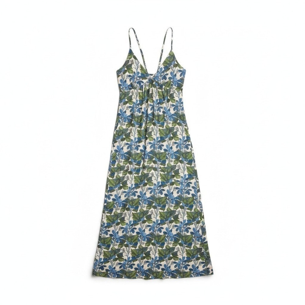 Patagonia Pataloha Womens Small Blue Green Tropical Floral Tencel Midi Dress - Picture 1 of 14